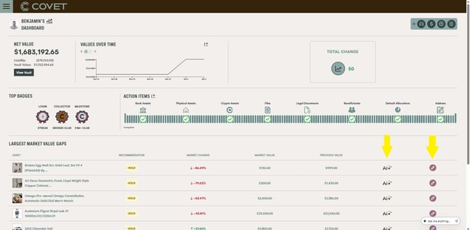 Dashboard AI Spec Item buttons